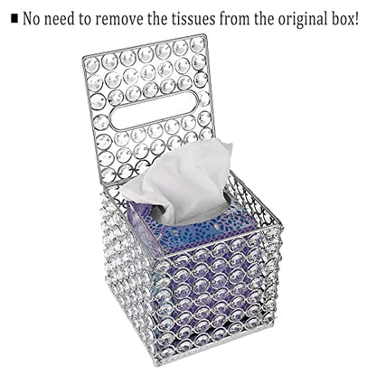 Sumnacon Crystal Square Tissue Box Cover - Decorative Tissue Box Holder, Sparkling Cube Tissue Holder for Bathroom Dresser Night Stand Table Car Store Office Home Decor, Silver