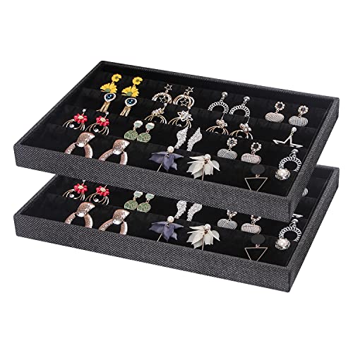 Julysky 2 Pcs/set Stackable Jewelry Organizer Trays，Earrings Tray+Earrings Tray, Jewelry Displays for Selling,Black - size: Earrings Tray + Earrings Tray