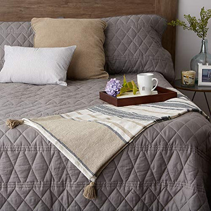 DII New Traditional, 2-Tone Chevron Stripe Throw, 50x60, Stone - color: Stone
