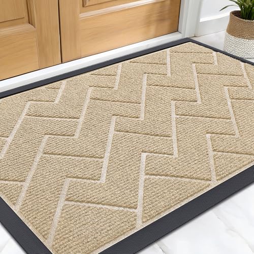 OLANLY Front Door Mat Indoor Outdoor Entrance, Welcome Door Mat and Waterproof All-Weather All-Season Doormat Size 29.5x17 in Beige, 2 Item Bundle