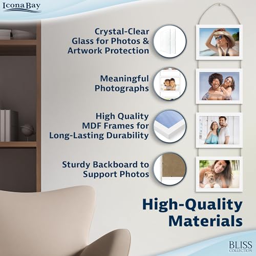 5x7 Wall Hanging Picture Frames Collage with 4 Openings - Winter White - Casual Style Engineered Wood Frames - Wall Mount Only - Bliss Collection - color: Winter White, size: 5x7