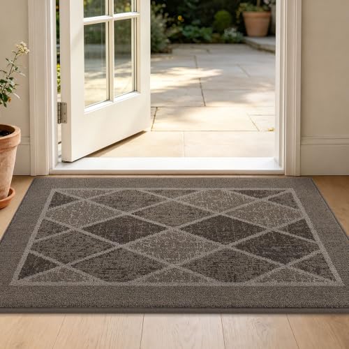 BEQHAUSE Dirt Trapper Door Mats 24" x 36", Non-Slip Washable, Brown | Doormat Indoor Entrance Low-Profile, Dirt Resistant and Absorbent Entryway Rugs Inside Welcome Floor Mat for Front Back Door - color: Brown, size: 24" X 36" (Rectangular)