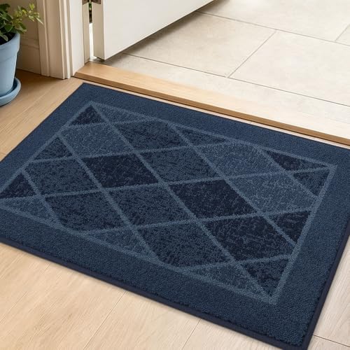 BEQHAUSE Dirt Trapper Door Mats 20" x 32", Non-Slip Washable, Navy Blue | Doormat Indoor Entrance Low-Profile, Dirt Resistant and Absorbent Entryway Rugs Inside Welcome Floor Mat for Front Back Door - color: Navy Blue, size: 20" X 32" (Rectangular)