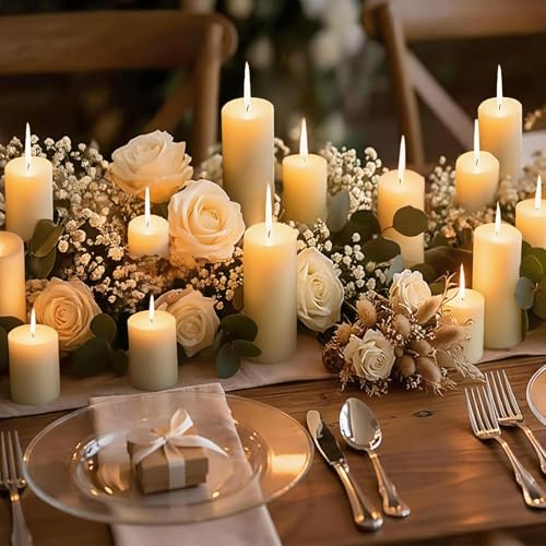 36 Pack Ivory Pillar Candles Bulk Set, 2x3 2x6 2x8 Inch - 12 Each Size, Dripless Smokeless Clean Burning for Wedding Centerpieces, Home Decor, Church, Romantic Ambiance！ - color: 36 Flat-top, size: 2 x 3/6/8 Inch