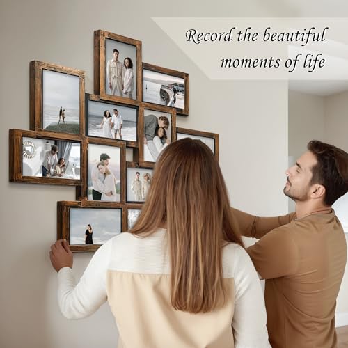 Jerry & Maggie - Photo Frame 24x24 Square Storm Eye PVC Picture Frame Selfie Gallery Collage Wall Hanging for 6x4 Photo - 12 Photo Sockets - Wall Mounting Design (Gold Rusted) - color: Golden