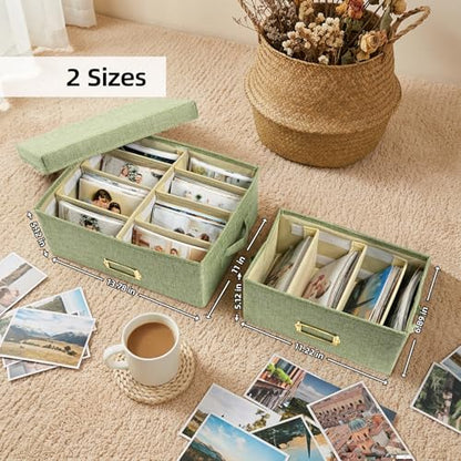 Collapsible Photo Storage Box, Adjustable Dividers - Grass Green, 35cm - color: Grass Green, size: 13.78"x11"x 5.12"
