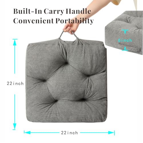 Floor Pillow Cushion with Handle for Adults Women Men | Large Meditation & Sitting Cushion Pillow for Tatami, Living Room, Yoga (1, Gray, Square, 22" x 22" x 6") - color: Gray, Square