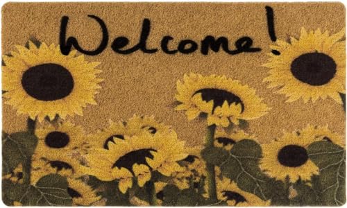 Hello-Summer-Welcome-Mat-Outdoor-Sunflower-Coir-Doormats-Front-Door-Mat-Outside-Entrance-Summer-Funny-Doormat 30"x17" (Sunflower) - color: Sunflower