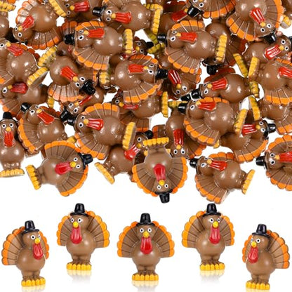 RoundFunny 50 Pcs Miniature Fall Resin Turkey Figurines Thanksgiving Decor | Mini Turkey to Hide and Seek, Fall Thanksgiving Little Statue for DIY Crafts Autumn Harvest Party Table Tiered Trays Decor - style: Turkey