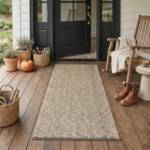 Washable Runner Rug 2x5 Natural Hand-Woven Reversible Entryway Rugs | Modern Bedroom Rugs, Farmhouse Hallway Runner Rug, Sturdy Laundry Room Mat, Long Carpet for Sink Bathroom Floor - color: Natural/Black, size: 2' x 5' (Rectangular)