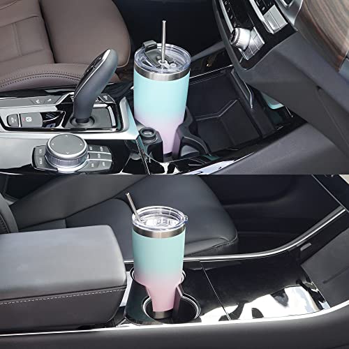 WETOWETO 20oz Insulated Stainless Steel Tumbler, Coffee Tumbler with 2 Lids and 2 Straws, Double Wall Vacuum Leak-proof Travel Coffee Mug, Powder Coated Water Cup (Green-Pink Gradient, 1 Pack) - color: A2-Green-Pink Gradient, style: Tumbler, 2 Lids, Straw