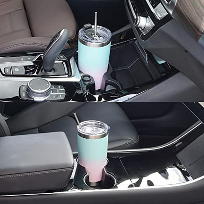 WETOWETO 20oz Insulated Stainless Steel Tumbler, Coffee Tumbler with 2 Lids and 2 Straws, Double Wall Vacuum Leak-proof Travel Coffee Mug, Powder Coated Water Cup (Green-Pink Gradient, 1 Pack) - color: A2-Green-Pink Gradient, style: Tumbler, 2 Lids, Straw