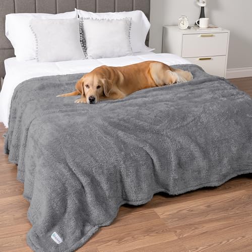 PetAmi Sherpa Waterproof Dog Blanket for Pet Cat Queen 90x90, Light Gray | Soft & Warm & Washable; Leafproof Couch Sofa Protector for Small Medium Large Pet; Pee Proof Cover for Crate Kennel Car Seat - color: Light Grey, size: Queen (90x90)