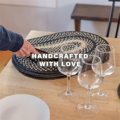 Homespice Manchester Jute Braided Placemats, Rect 13x19 Set of 6 | Black and Tan Protects Tabletop in Style, Rich Colors, Reversible, Durable and Easy to Clean - color: Manchester