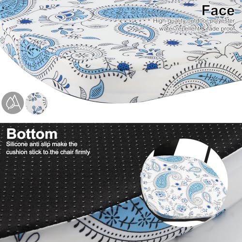 GUEGLSA Outdoor Waterproof Seat Cushions 14x14 inch, Non Slip Metal Chair Pad with Ties, U Shaped Metal Chair Cushion for Kitchen Dining Patio Chair, Set of 2, Blue Paisley - color: Blue Paisley