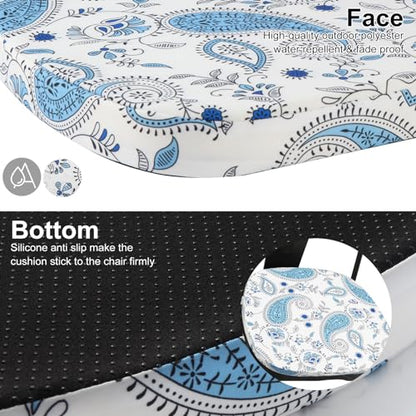 GUEGLSA Outdoor Waterproof Seat Cushions 14x14 inch, Non Slip Metal Chair Pad with Ties, U Shaped Metal Chair Cushion for Kitchen Dining Patio Chair, Set of 2, Blue Paisley - color: Blue Paisley