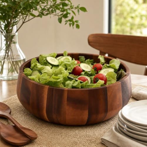 Arthur Court Modern Round Acacia Wood Serving Bowl for Fruits and Salads 4.5" H x 11" Diameter - size: 4.5 inch Tall x 11 Diameter