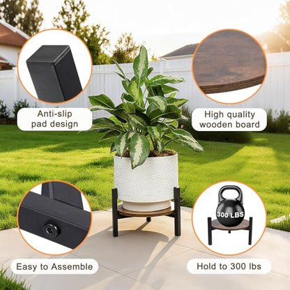 Vigordream Plant Stand Indoor, Heavy Duty Sturdy Metal Plant Pot Holder | Modern Wooden Planter Stool, 2 Pack Flower Pot Stands Low Short Planter Riser Flower Table Fits 5-14 Inch Pots - size: Large (2pack)