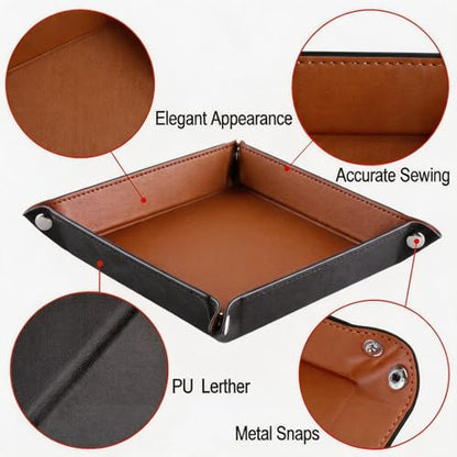 Valet Tray Desktop Storage Organizer – Vegan Leather Catchall Tray Bedside Vanity Tray Nightstand Caddy Holder for Remote Controller, Watch, Keys, Phone, Wallet, Coin, Jewelry, Brown - color: Brown