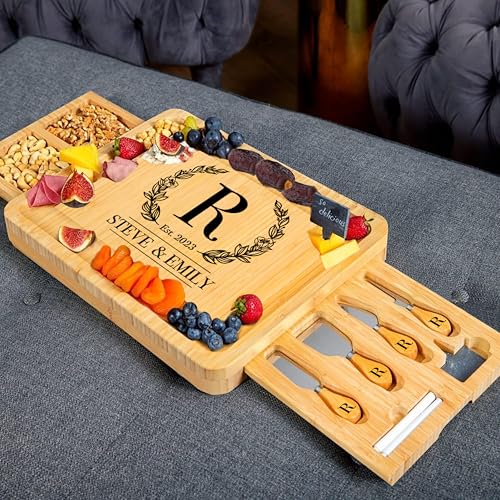 RoyalHouse Personalized Charcuterie Board, Custom Bamboo Engraved Cheese Board, Customized Gifts, Bridal Shower Gifts, Perfect for Personalized Christmas Gift - style: Personalized Large Charcuterie Board