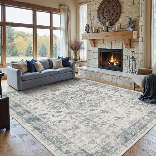 8x10 Area Rugs,Large Rugs for Living Room(Blue) | Machine Washable,Soft,Non-Slip,Large Rug,Stain Resistant Low Pile Carpet for Office Dining Room Kitchen Home Deco - color: Blue & Grey, size: 8' x 10' (Rectangular)