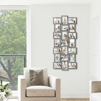 J.M.Deco Photo Collage Frame for Wall, 21-Opening Reunion Family Picture Frame Set, Picture Frame Collage Wall Hanging for 4x6 Photos, Ashes - color: Ashes* 21 Opening