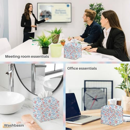 Floral Tissue Box Cover, Tissue Box Holder for Home, Restaurant - color: Pink Blue Flower 379