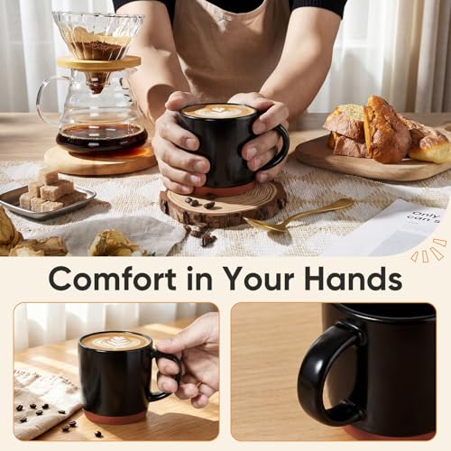E-far Ceramic Coffee Mug Set of 4, 12oz Stoneware Coffee Cup with Handle, Porcelain Tea Cups, Modern Farmhouse Latte Mug Gift Set for Women & Men, Microwave Safe, Matte Black - color: Matte Black