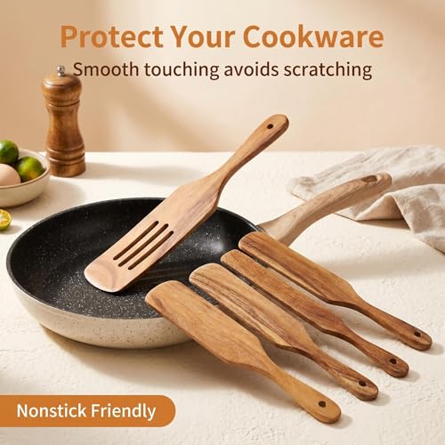 Wooden Spurtle Set As Seen On TV, AOOSY 5 Pcs Acacia Wood Spatula | Kitchen Tools Utensil Set,Heat Resistant Non Stick Wood Cookware, Wood Spatula for Stirring,Sourdough - size: 5 Pcs Wooden Spurtle