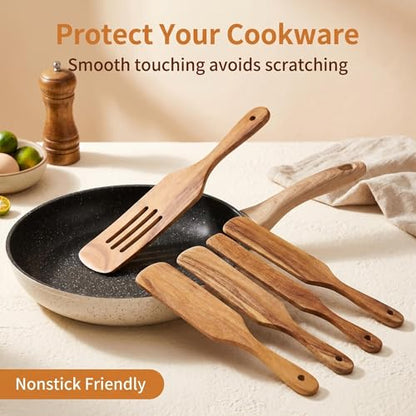 Wooden Spurtle Set As Seen On TV, AOOSY 5 Pcs Acacia Wood Spatula | Kitchen Tools Utensil Set,Heat Resistant Non Stick Wood Cookware, Wood Spatula for Stirring,Sourdough - size: 5 Pcs Wooden Spurtle