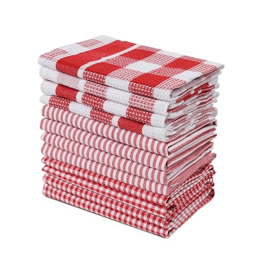 LANE LINEN 100% Cotton Kitchen Dish Cloths, Ultra Soft Absorbent Quick Drying Dish Towels, Multiweave Wash Cloths Dish Towel Sets, 13x13 Inches, 12 Pack - Red - color: 06: Red, size: 12"x12" - 12 Pack