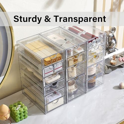 Prsildan 15 Drawers Teacher Toolbox Acrylic Containers, Set of 3 | Clear, Pens Markers Stickers Hardware Storage, Office Desk Kitchen Cabinet Garage Organizer - size: 15 Drawers