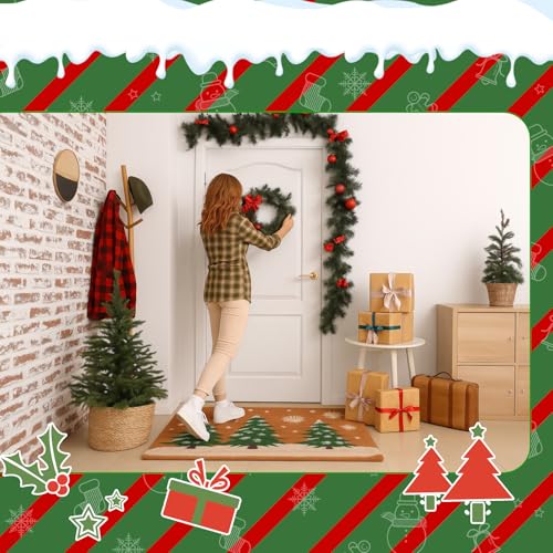 Tinideya Christmas Welcome Front Doormat, Xmas Non Slip Outdoor Mat Rug with Christmas Snowflake Decoration Pattern for Farmhouse Home Entrance Decor Yard Floor Patio, 17 x 30 Inches(Xmas Tree) - style: Xmas Tree