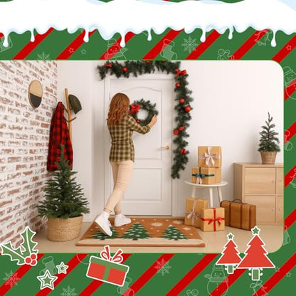 Tinideya Christmas Welcome Front Doormat, Xmas Non Slip Outdoor Mat Rug with Christmas Snowflake Decoration Pattern for Farmhouse Home Entrance Decor Yard Floor Patio, 17 x 30 Inches(Xmas Tree) - style: Xmas Tree