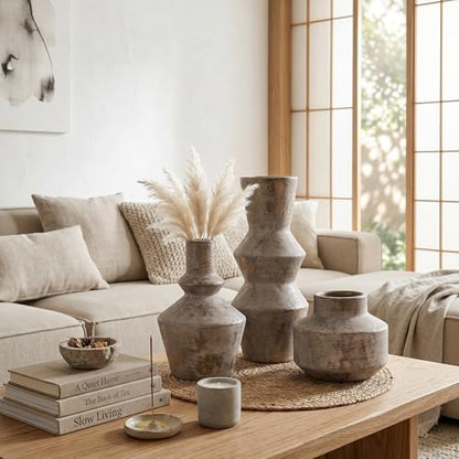 DREAMLOOM Modern Modern Ceramic Vase Set of 3, Classic | Funnel Shaped, Farmhouse Rustic, Pampas Grass, Home Decor, Living Room Bedroom Kitchen Shelf Centerpiece - color: Antique Bronze - Funnel-shaped