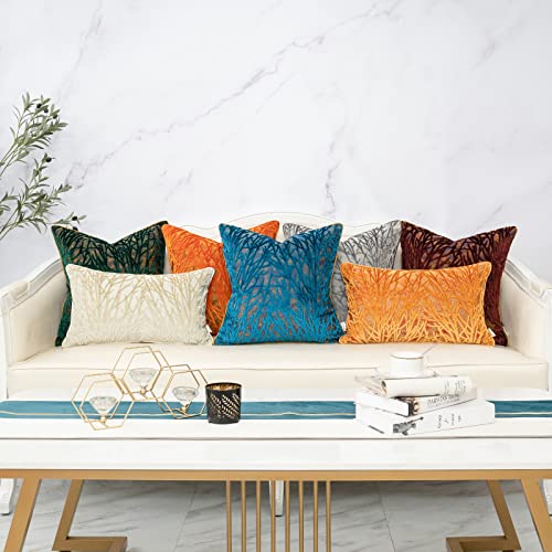 Beige Throw Pillow Cover Velvet Cushion Cover Branches Rectangular Neutral Pillowcase for Sofa Couch Bedroom Living Room, 12x20 Inch - color: Beige, size: 20" x 12" (Pack of 1)