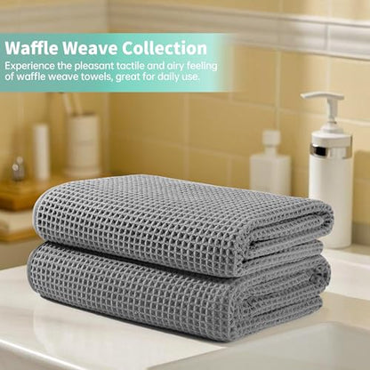 Microfiber Waffle Bath Towels, 4 Pieces, Soft, Absorbent, Fast Drying, Lint Free 430 GSM (27''x55''/68.58 cm x139.7 cm) - color: Gray