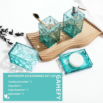 GAHEFY Teal Blue Beach Bathroom Accessories Set with Toothbrush Holder, Soap Dispenser, Tumbler, Soap Dish, Turquoise Bathroom Decor,Acrylic (Teal-4pcs) - style: Teal-4pcs