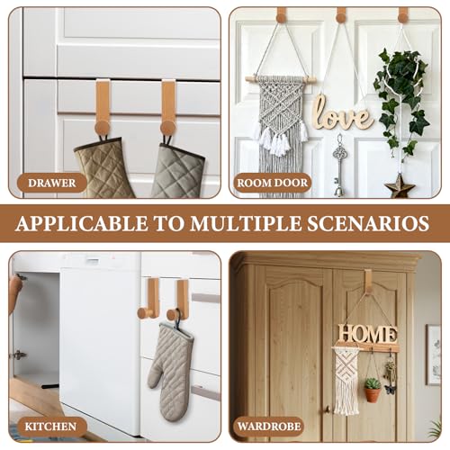 4 Pcs Wooden Cubicle Hooks, 3 Inch Over The Cabinets Door Towel Holder Heavy Duty Wood White Coat Hangers Natural Rustic Steel Wooden Hook for Wardrobe Cupboard Drawer Kitchen Bathroom
