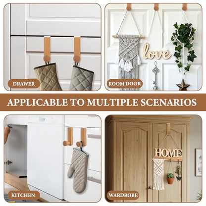 4 Pcs Wooden Cubicle Hooks, 3 Inch Over The Cabinets Door Towel Holder Heavy Duty Wood White Coat Hangers Natural Rustic Steel Wooden Hook for Wardrobe Cupboard Drawer Kitchen Bathroom
