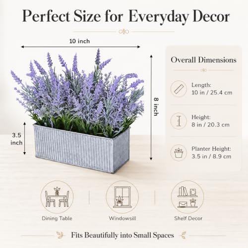 Artificial Lavender Flowers Potted Outdoor UV Resistant Fake Lavender for Window Sill Faux Lavender Plant for Farmhouse Home Bathroom Office Coffee Table Centerpieces Book Corner Shelf Indoor Decor