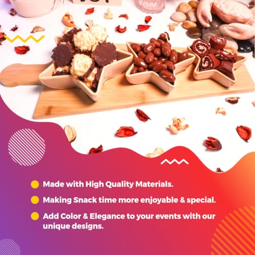 4-pc Porcelain Dip Bowl -Chips and Dip Serving Dish -Chips and Salsa Serving Dish; Chip and Dip Tray - Condiment Serving Tray; Dip Platter; Party Hosting Essentials - Ideal Gift Set - color: Light Brown, size: Stars