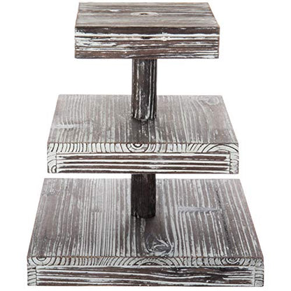 MyGift 3 Tier Cupcake Stand, Torched Wood Dessert Display Stand, Tiered Tray for Cakes, Appetizers Party Table Decor, Farmhouse Serving Tower
