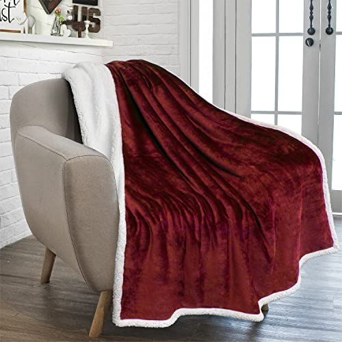 PAVILIA Sherpa Fleece Throw Blanket for Couch, Twin Size, Maroon Red, Plush Soft Fuzzy Sofa Blanket, Cozy Reversible Winter Throw for Women Men, 60x80 Inches - color: Wine, size: 60 x 80 Inches - Twin