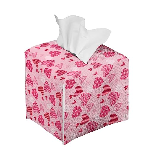 Heart Print Square Tissue Box Cover Pu Leather Tissue Holder Facial Paper Cover Waterproof Easy to Install Toilet Paper Holder for Bathroom Bedroom - color: Heart
