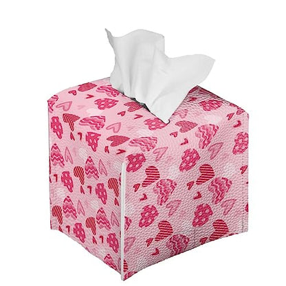 Heart Print Square Tissue Box Cover Pu Leather Tissue Holder Facial Paper Cover Waterproof Easy to Install Toilet Paper Holder for Bathroom Bedroom - color: Heart