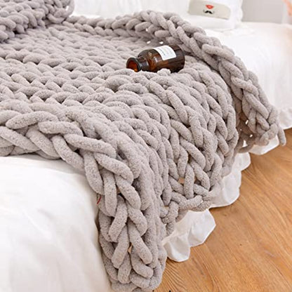 Chunky Knit Blanket Grey Chenille Yarn Tight Chunky Knit Throw Blanket for Sofa Bed 39x39 Handmade Boho Bed Throw - color: Grey, size: 39x39"