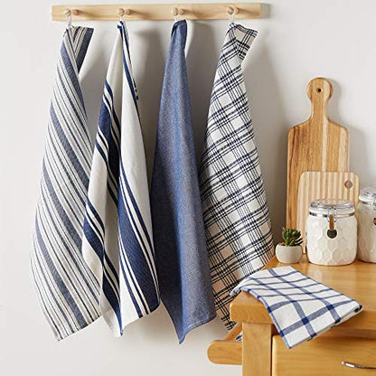 DII Assorted Woven, Kitchen Dishtowel Set, 18x28, Nautical Blue, 5 Piece - color: Nautical Blue