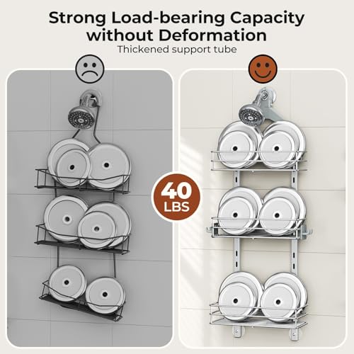 Orimade Aluminum Hanging Shower Caddy Over Head, Adjustable Anti-Slip Bathroom Shelves with Hooks, Rustproof Shower Organizer Storage Rack, Silver 3 Tier - color: Polished Silver - 3 Tier