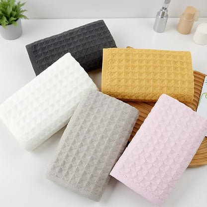 uxcell Waffle Hand Towels 100% Cotton 4 Pack Yellow | Boho Soft Absorbent Towels for Bathroom Kitchen Gym, Quick Dry, Lint Free, Washcloths Set for Bathroom Kitchen Gym Yoga Face - color: Yellow